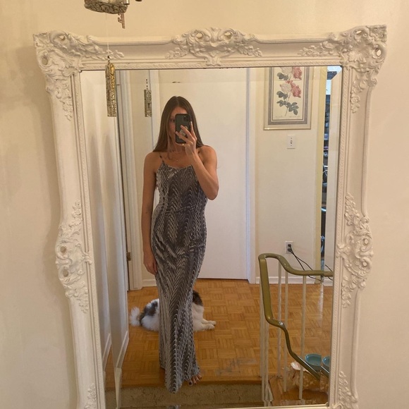 Vintage Scott McClintock textured silver velvet gown with chain and bead straps - Picture 1 of 3